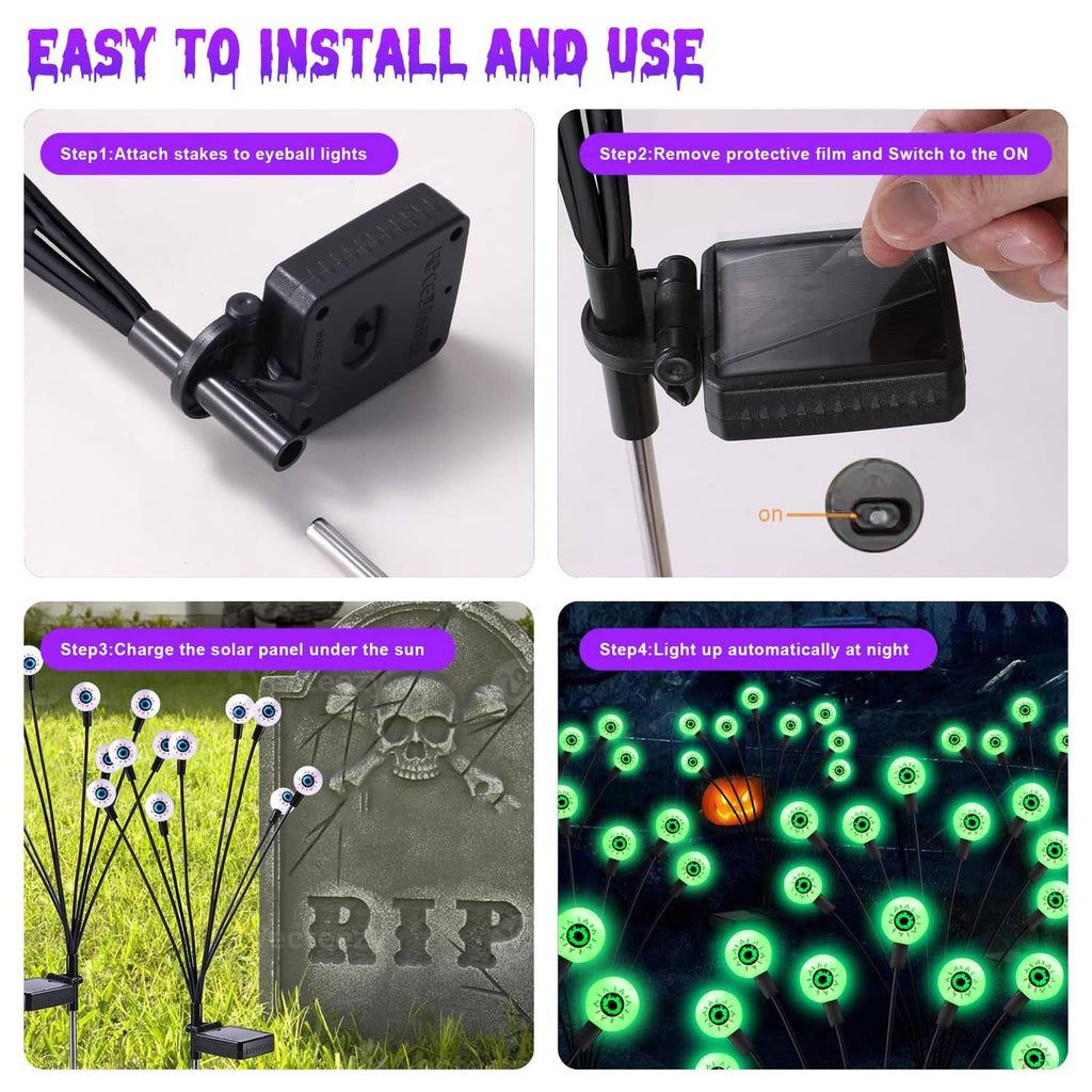 Outdoor solar Halloween stake lights set with solar panel and stakes for installation