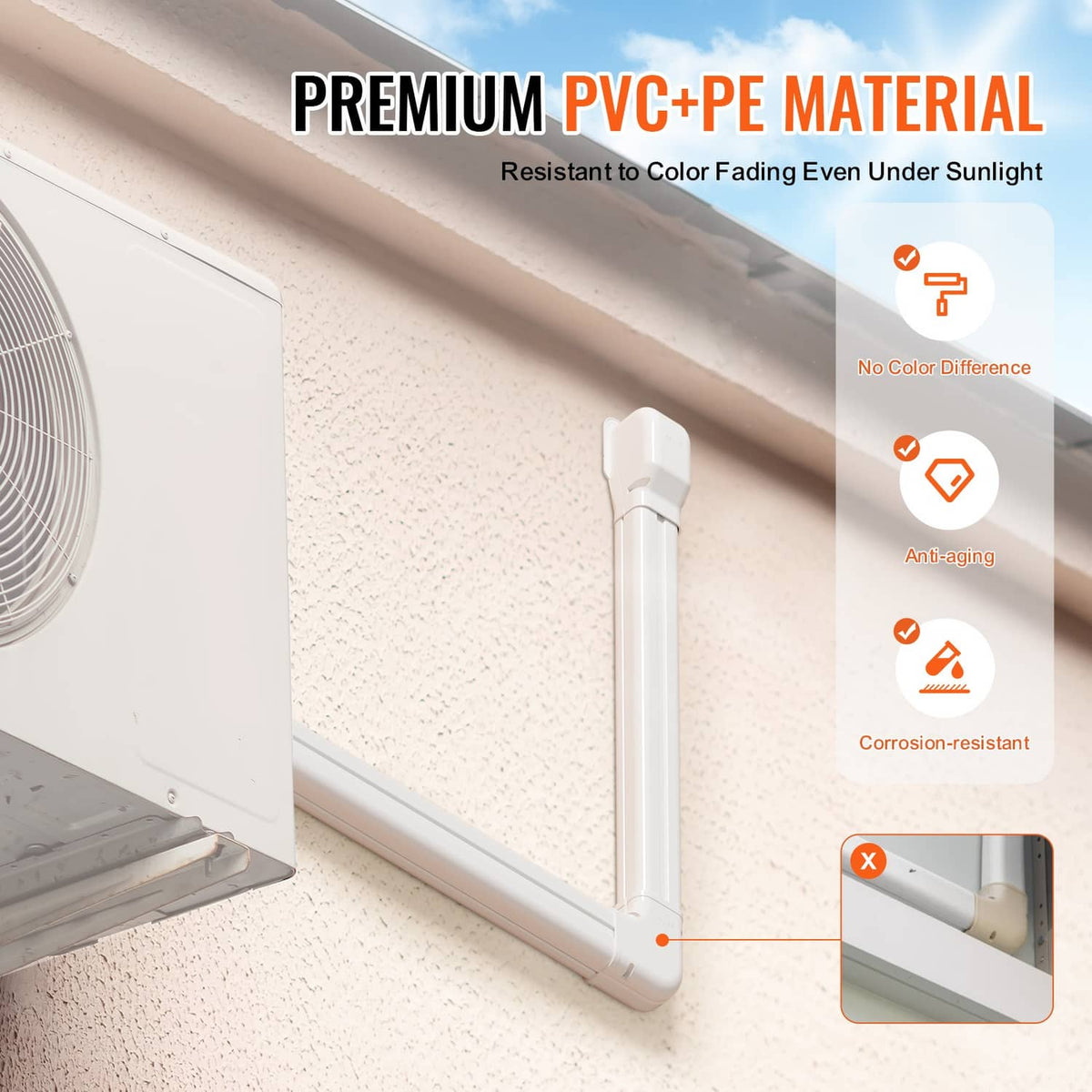 White PVC mini split line set cover with anti-aging and corrosion-resistant finish