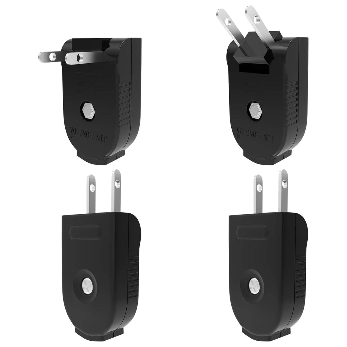 Set of 4 black 2-prong male replacement plugs, compact plastic housing