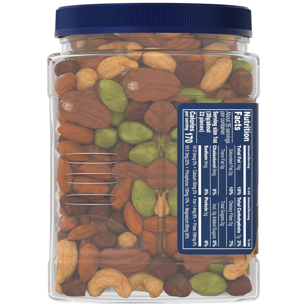 Clear jar back label with nutrition facts and ingredients text