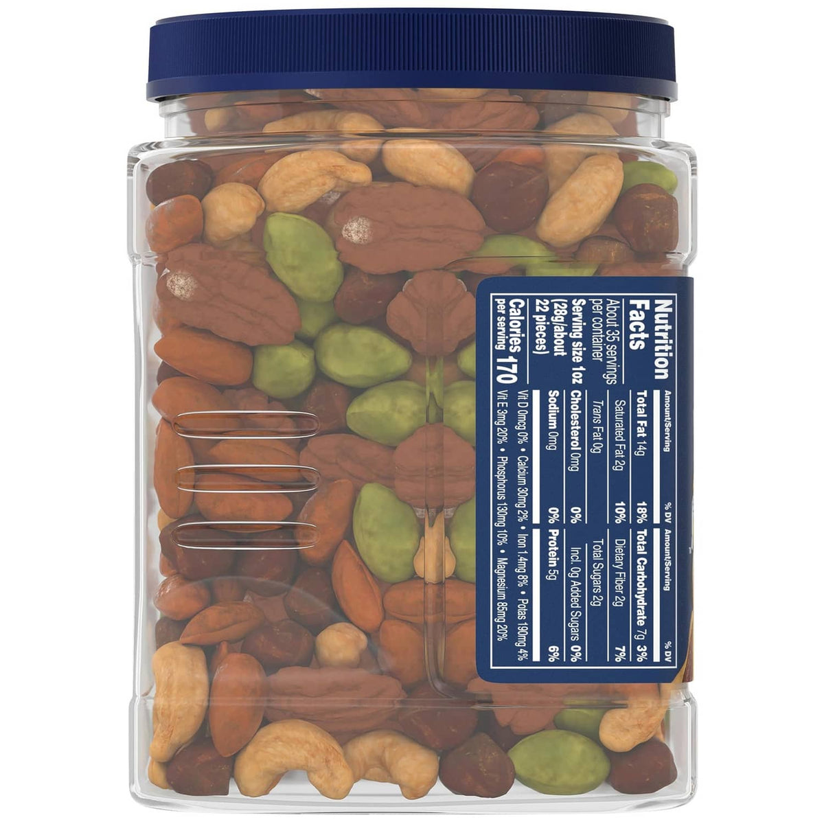 Clear jar back label with nutrition facts and ingredients text