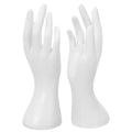 White plastic hand ring holder display stand, two hands with ring slots