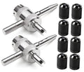 Tire valve core tool kit with two tools and eight black valve stem caps