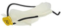 Non-pressurized coolant reservoir with white tank, black hoses, yellow cap