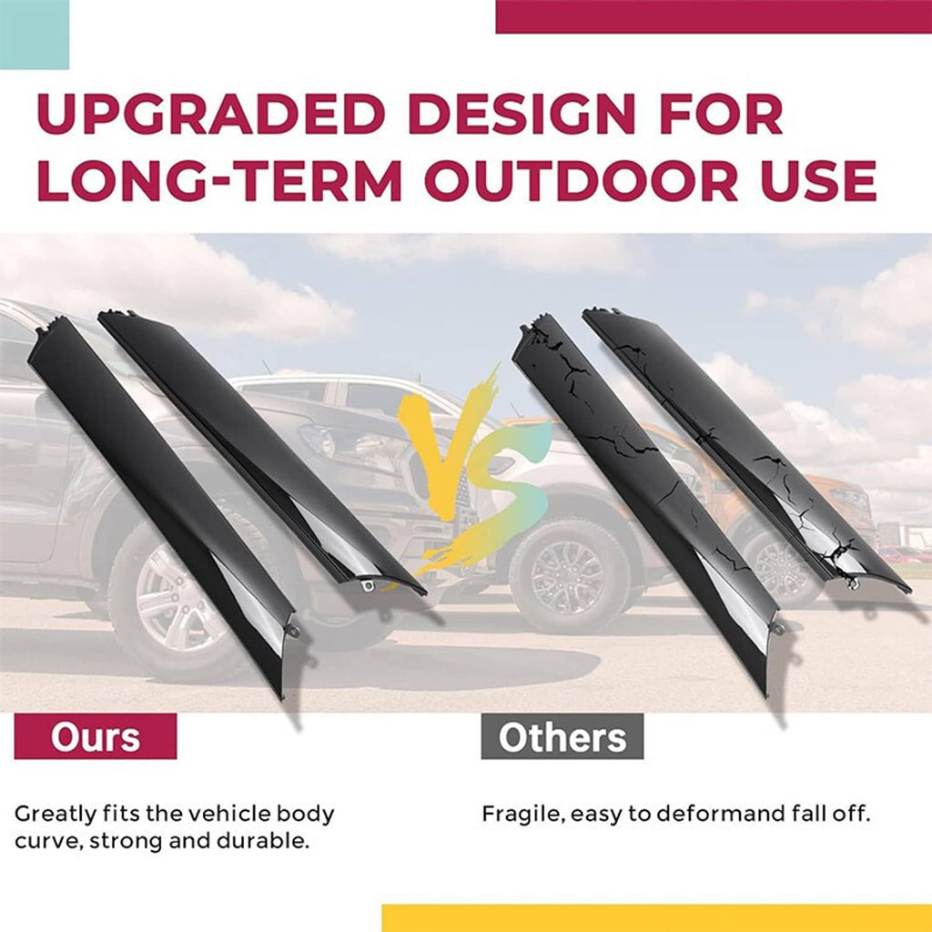 Pair of black A-pillar windshield trim molding guards for long-term outdoor use