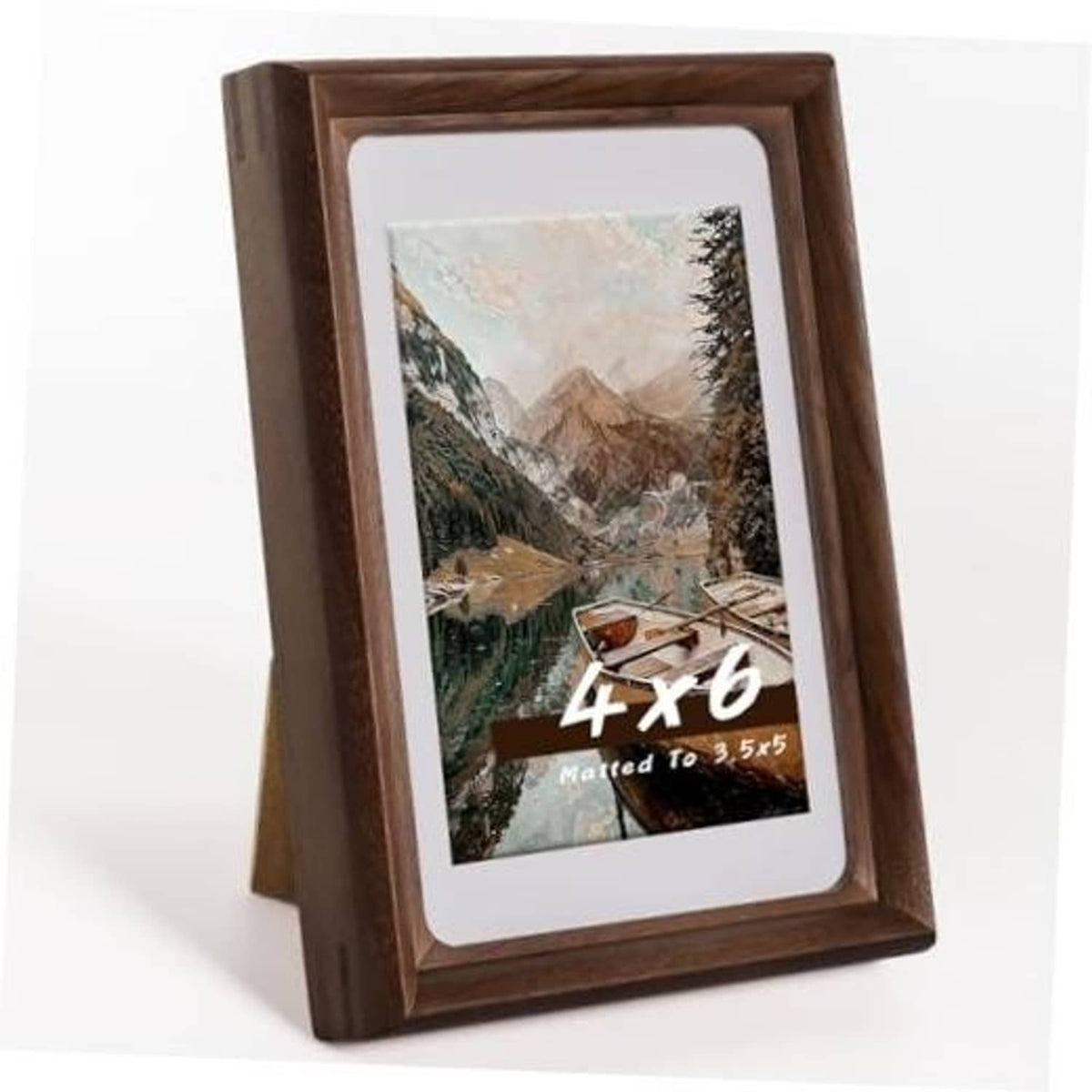 Walnut 4x6 photo frame with real glass and white mat, front view.