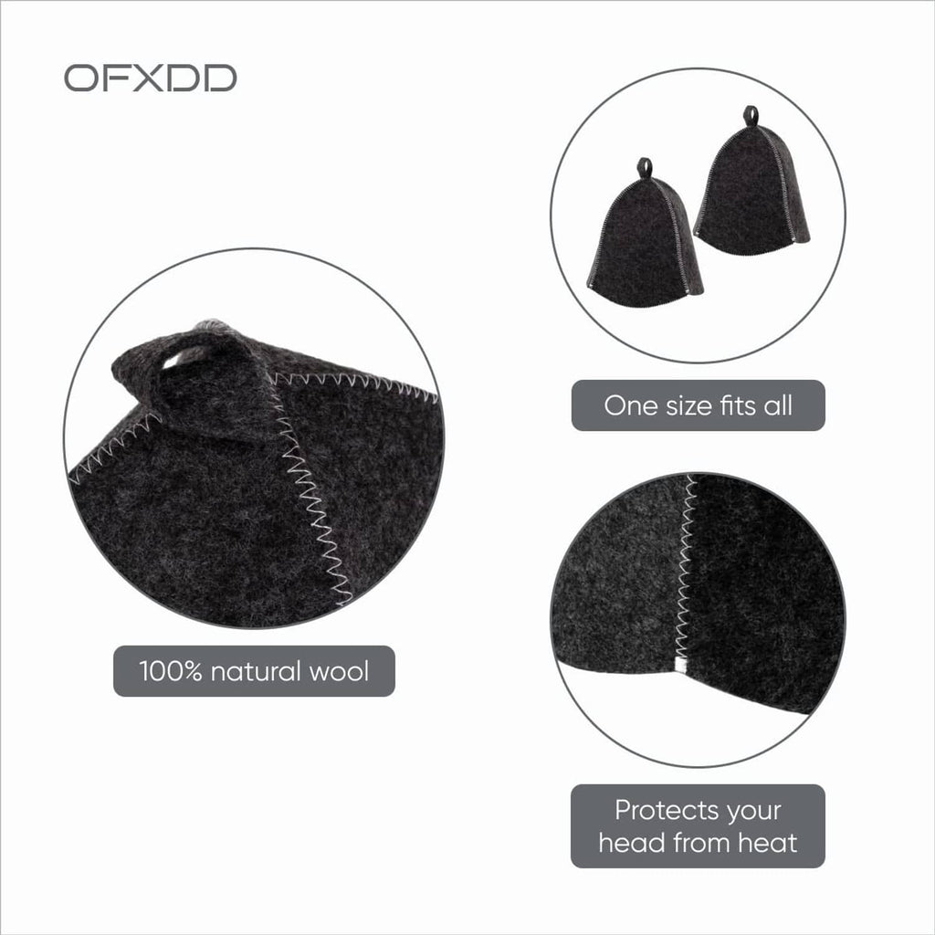 Dark grey wool sauna hat, one-piece cone with stitched seam and pointed crown