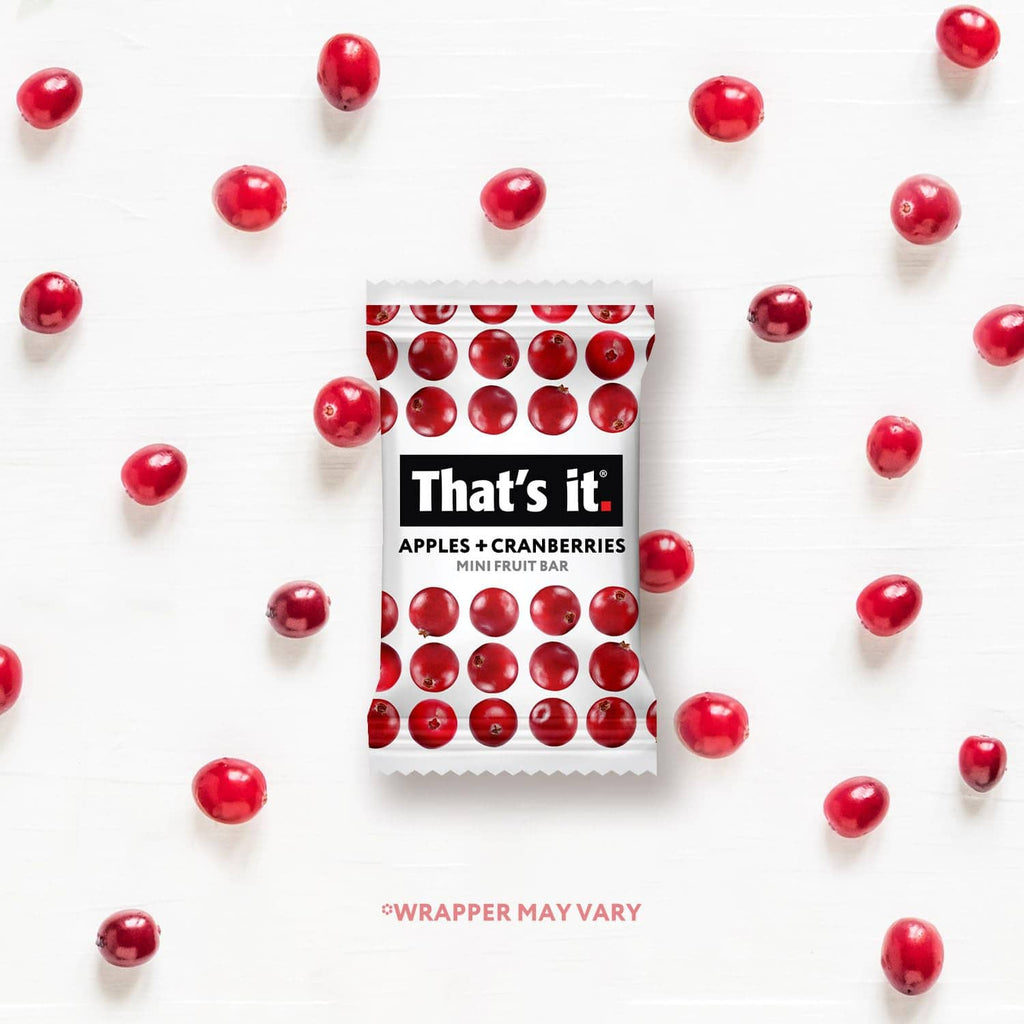 Apples+cranberries mini fruit bar pouch centered with red berry decorations