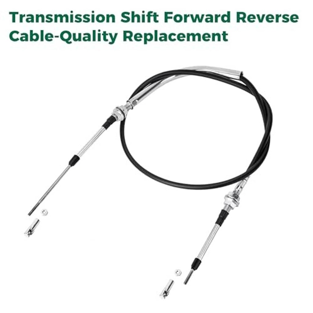Transmission shift forward/reverse cable set, black loop with two silver metal adjuster ends.