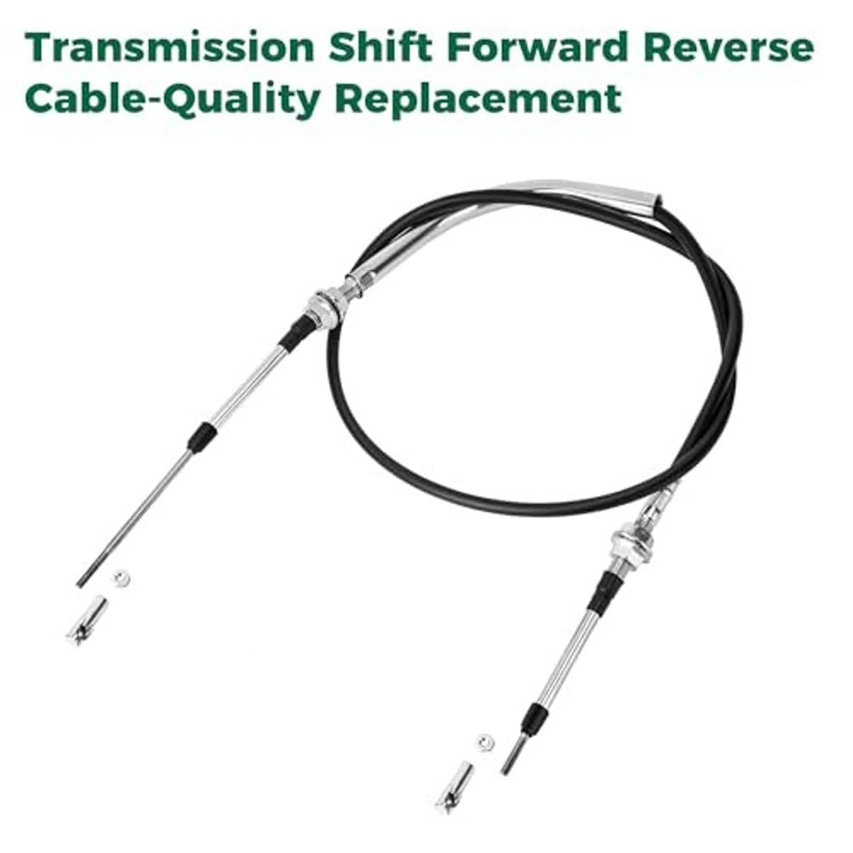 Transmission shift forward/reverse cable set, black loop with two silver metal adjuster ends.