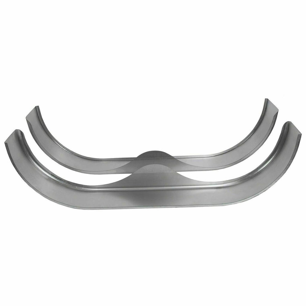 Set of two silver steel trailer fenders with teardrop curved arch shape