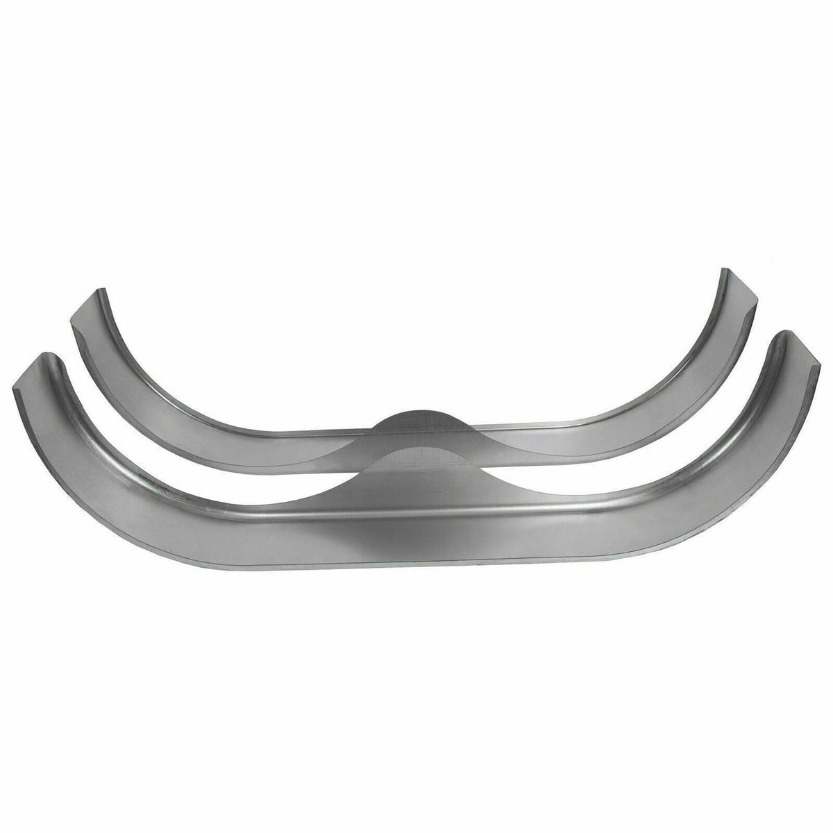 Set of two silver steel trailer fenders with teardrop curved arch shape