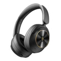 Black over-ear active noise cancelling headphones with cushioned headband and earcups