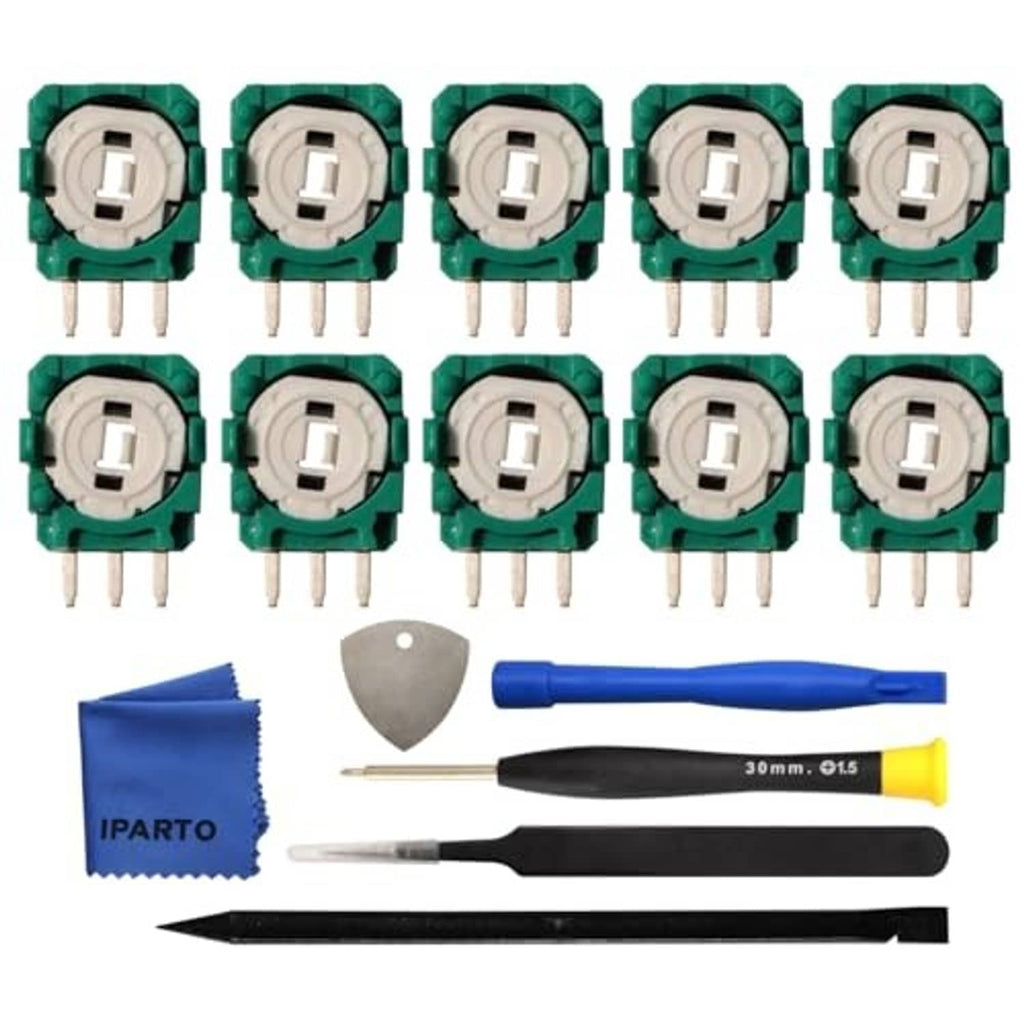 Pack of 10 green 2K3 ohm potentiometer modules with included screwdriver tools