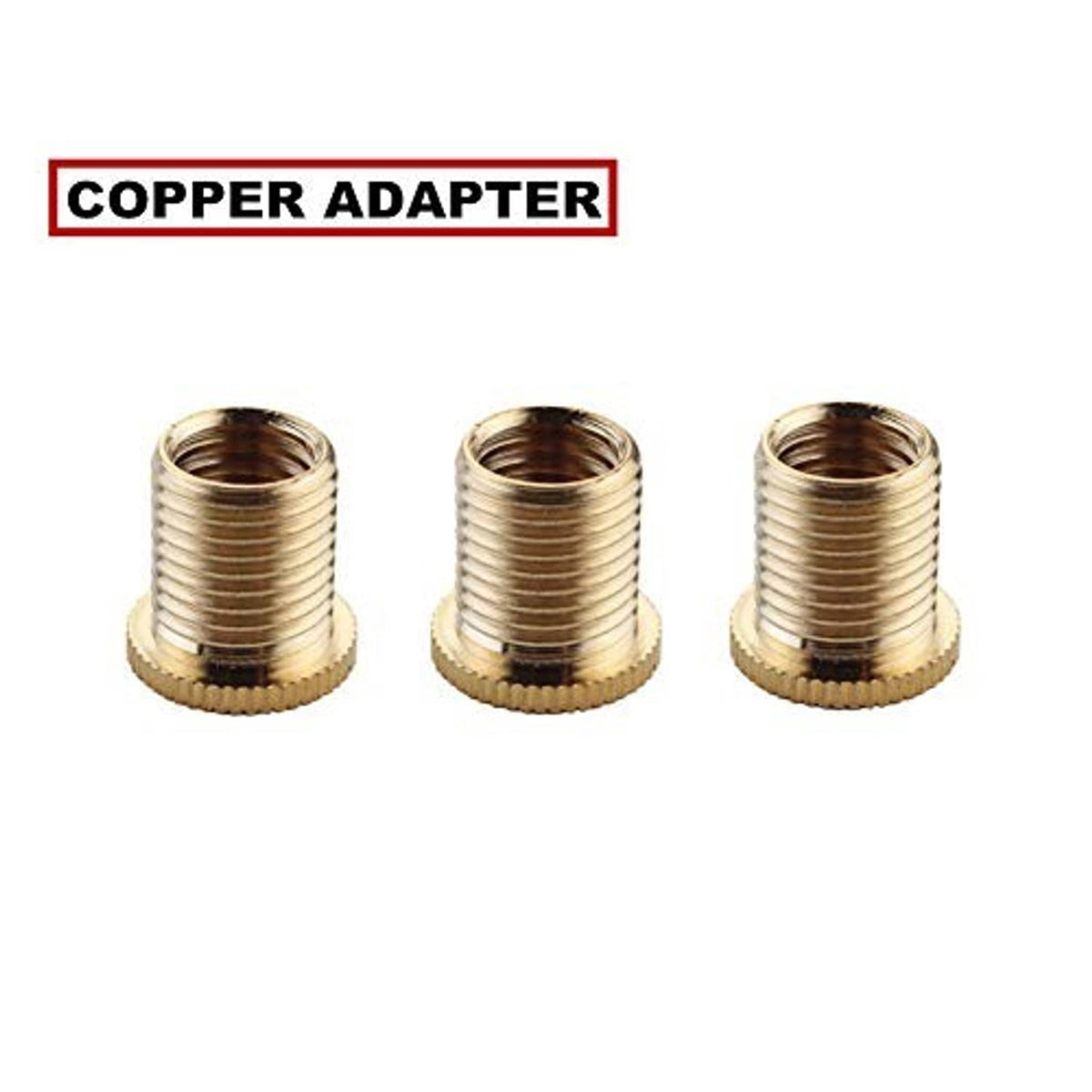 Set of three copper threaded adapters for gear knob installation