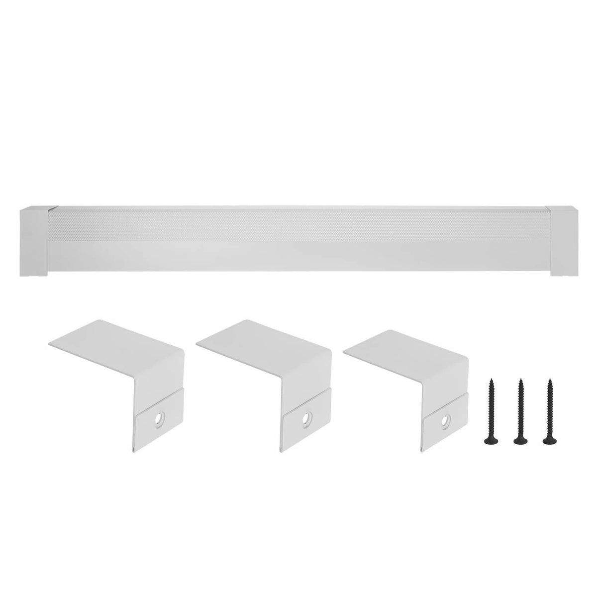 White 6 ft baseboard heater cover with mounting brackets and self-tapping screws
