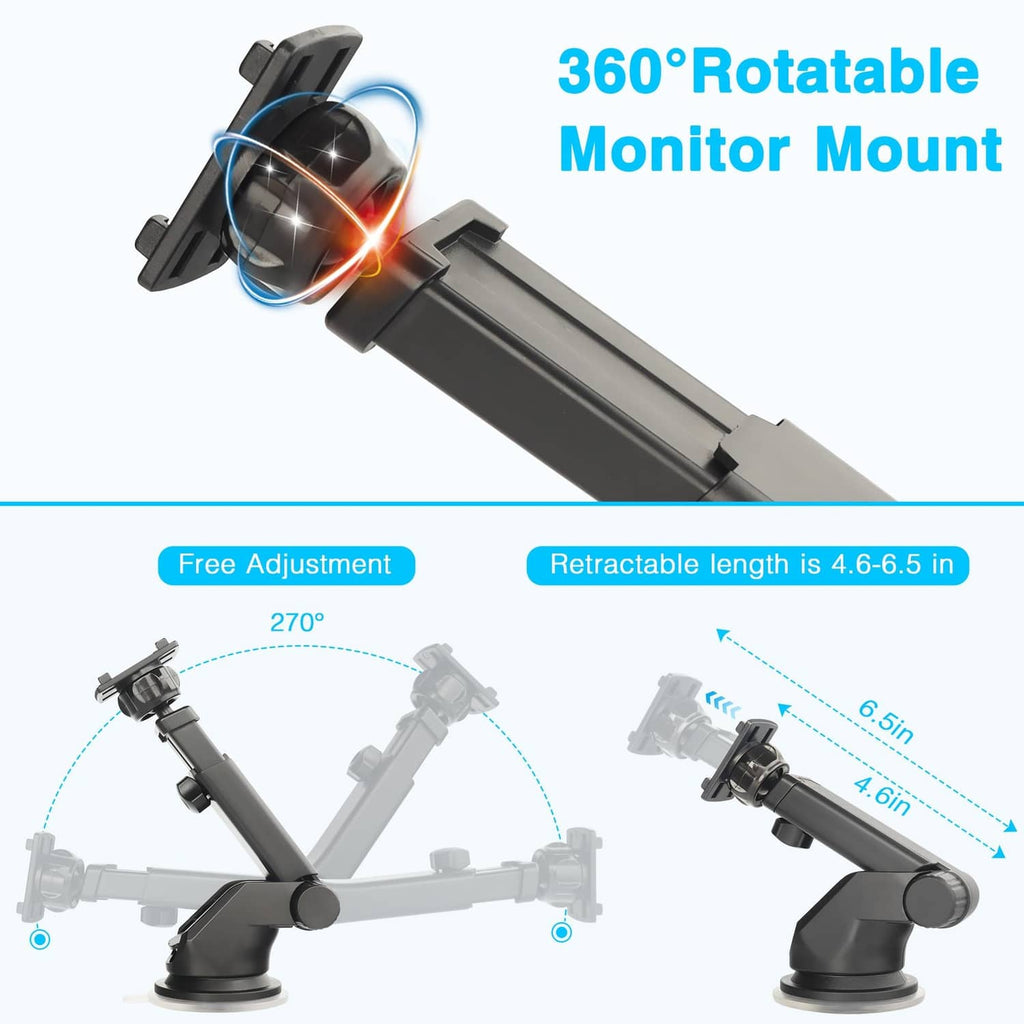 360° rotatable monitor mount with suction cup and bracket, black