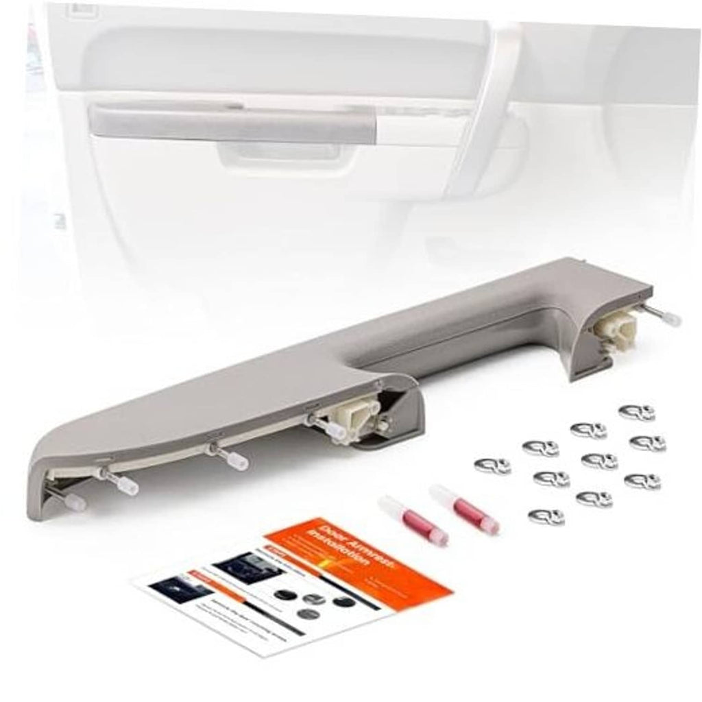 Gray front door panel armrest repair kit with handle cover and mounting hardware
