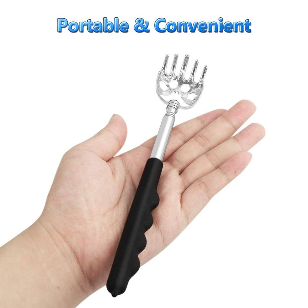 Portable telescoping bear claw back scratcher with black rubber grip handle