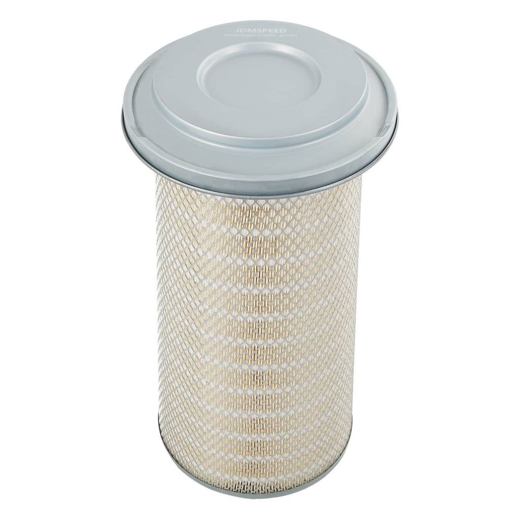 Air filter element top view with gray circular cap and pleated mesh body