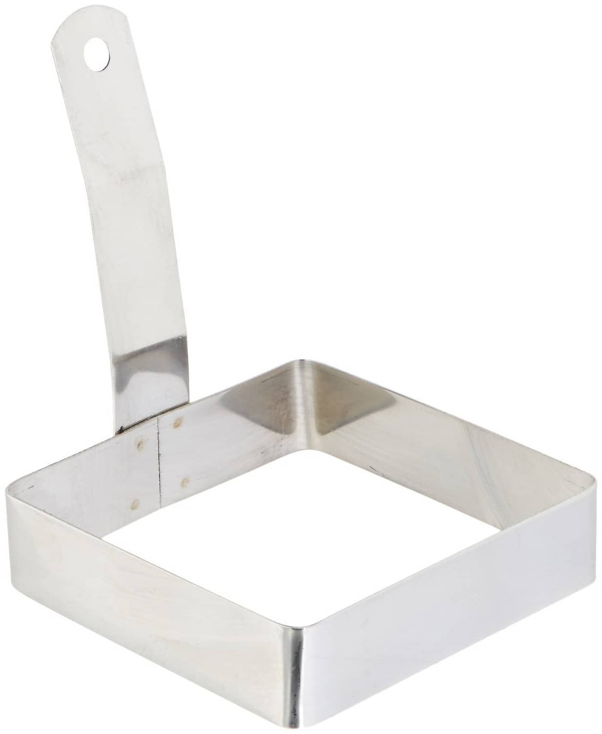 Stainless steel square egg ring with open frame and upright handle