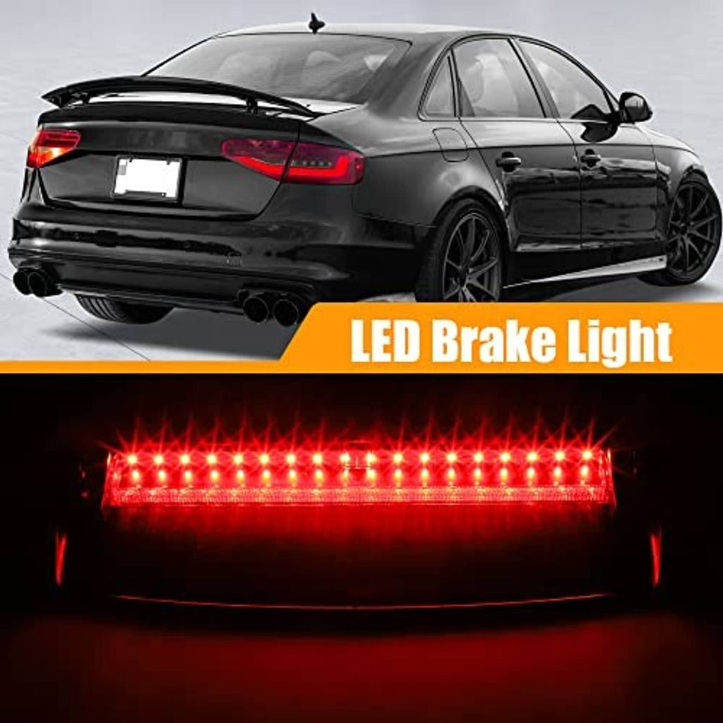 Third brake light with bright red LED glow inside dark rear housing