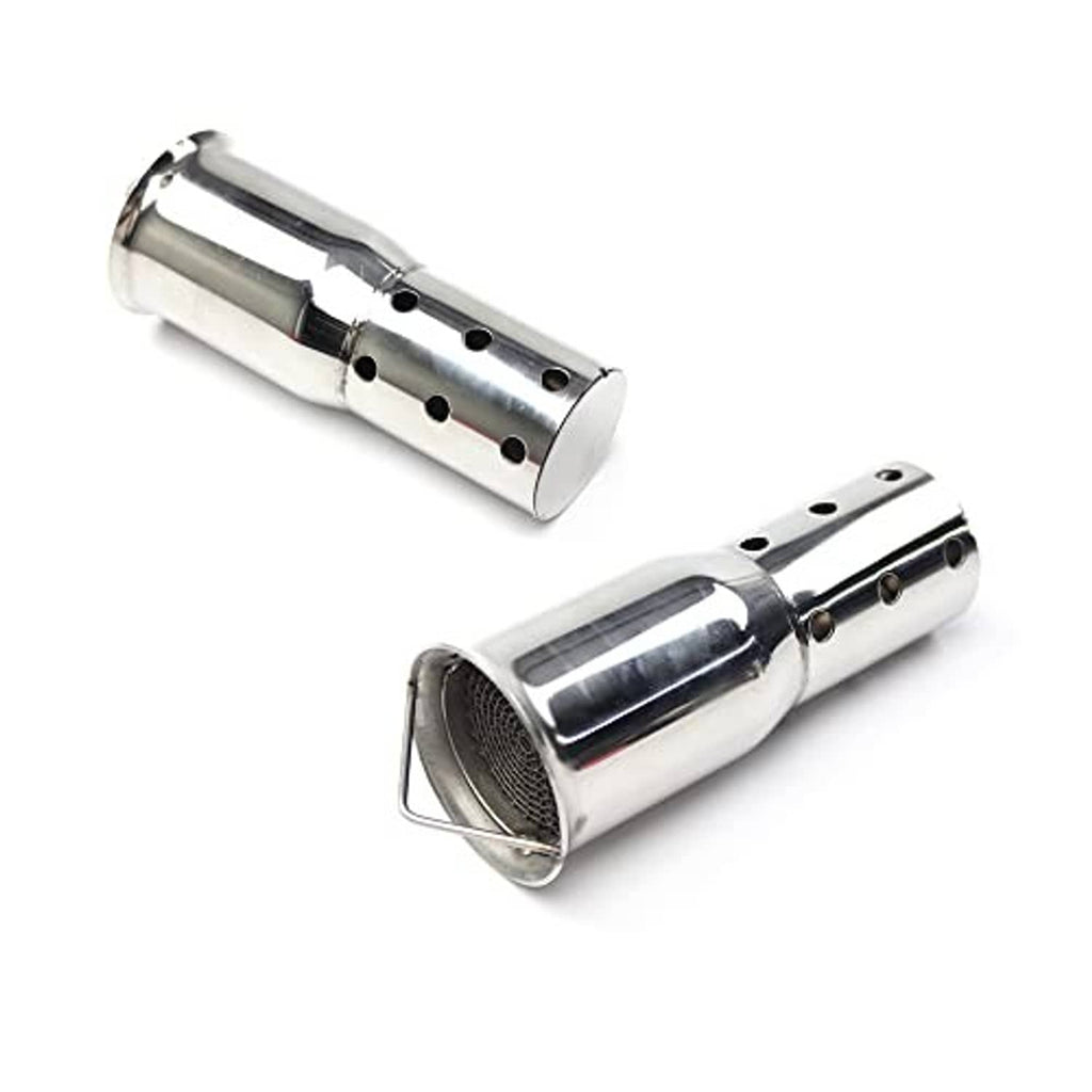 Stainless steel exhaust silencer pair with perforated core and mesh inlet screens