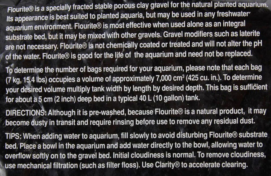 Aquarium substrate bag instructions and directions printed in black text