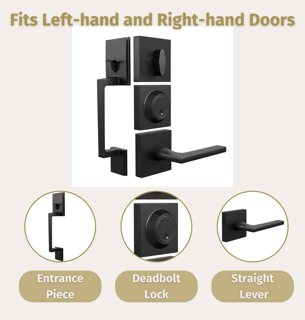 Matte black reversible entry door handleset with lever and deadbolt lock