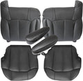 Dark gray leather driver and passenger seat cover set with matching armrest pads