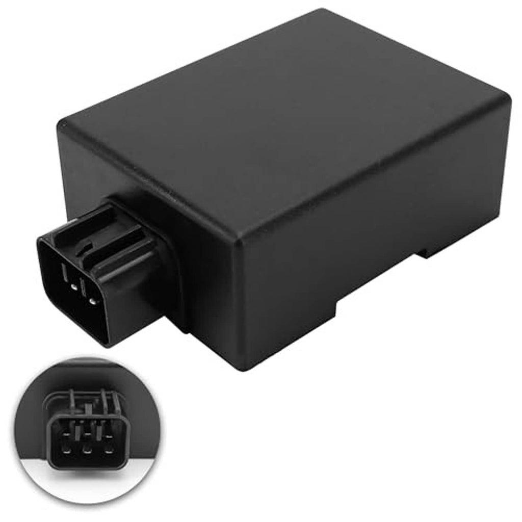 Black ignition CDI module box with side multi-pin plug, rectangular black housing