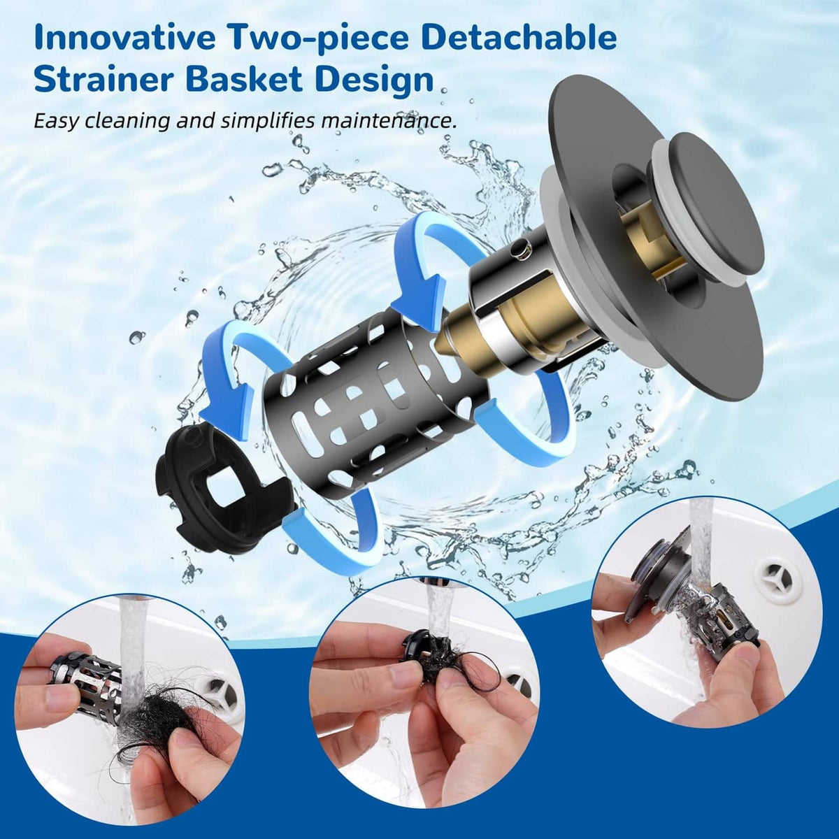 Detachable stainless steel sink drain strainer basket with gray top cover