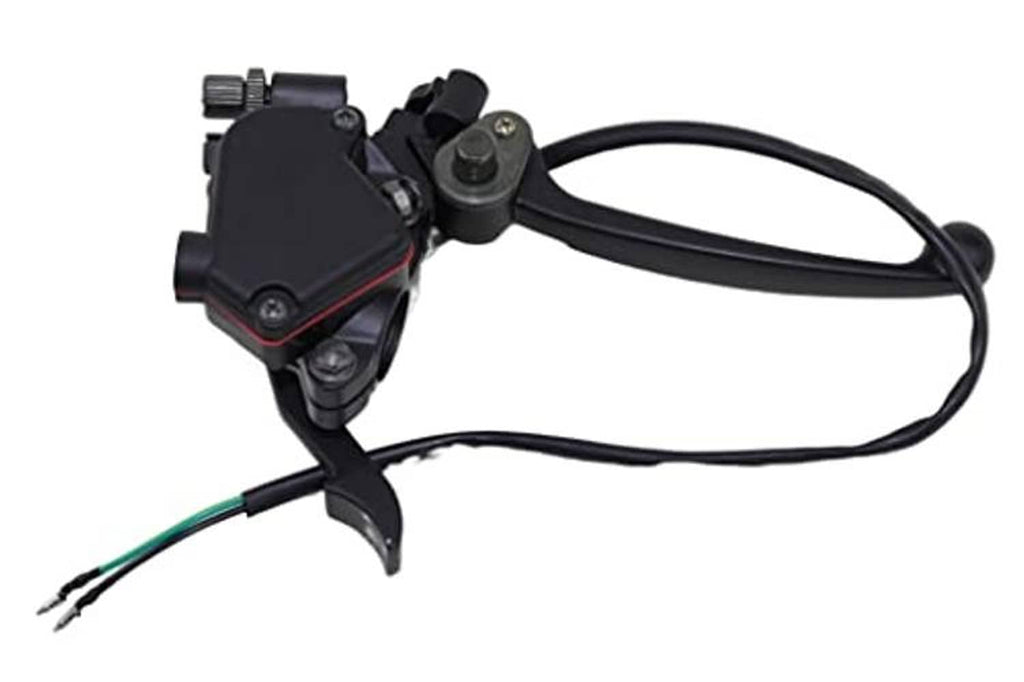 Dual brake lever with thumb throttle grip and bundled black control cables