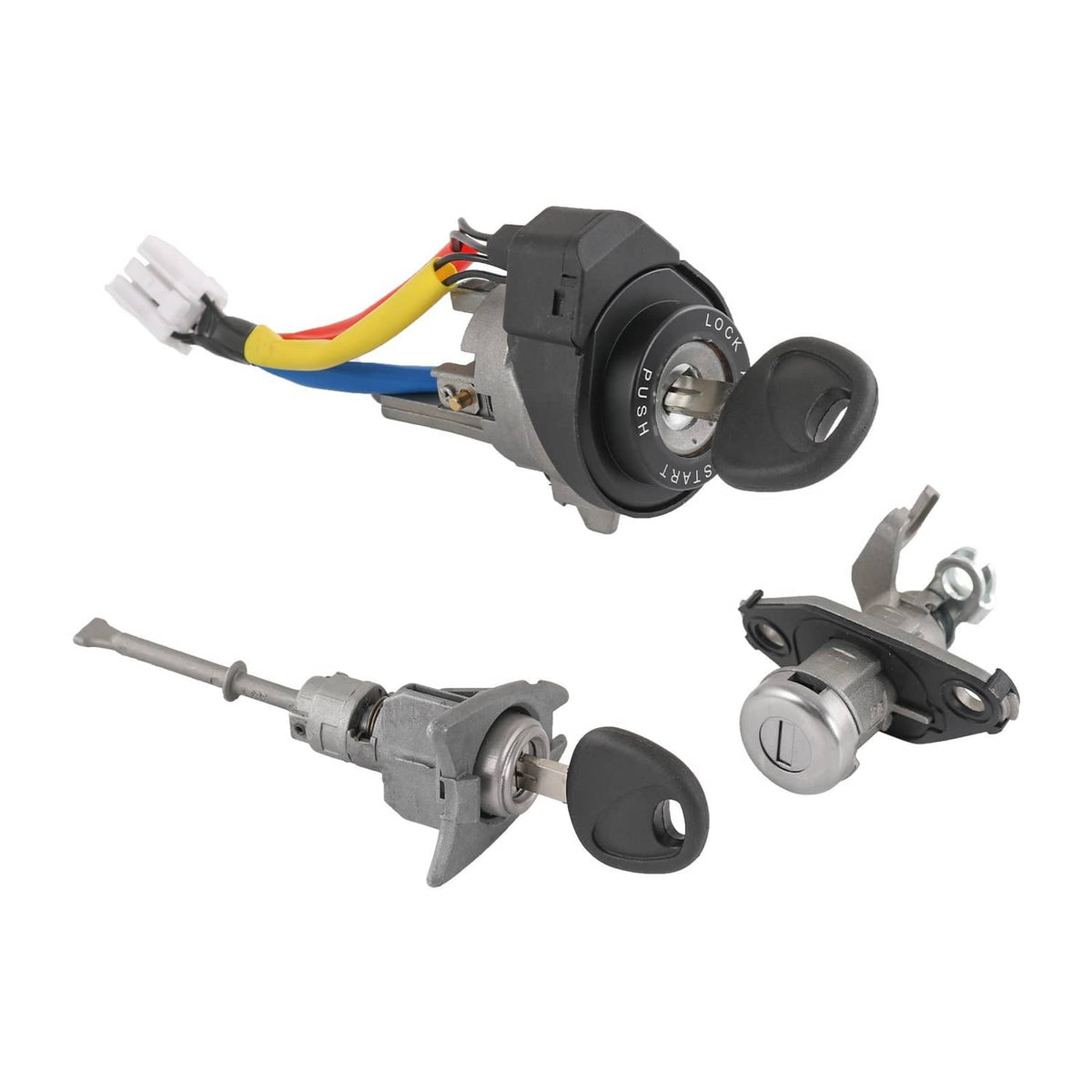 Front left door lock and ignition switch cylinders with two keys and mounting clips
