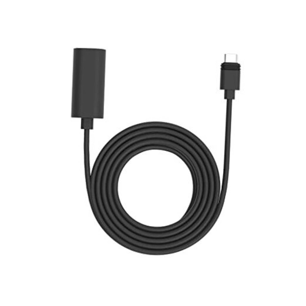 Black coiled USB-C extension cable with USB-C male connectors at both ends