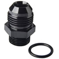 Black AN ORB fuel line adapter with hex body, male threads, and O-ring seal