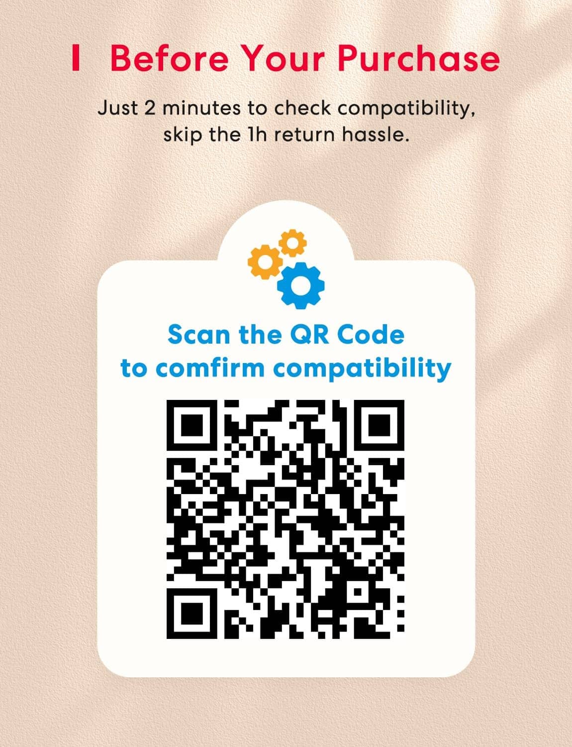 White compatibility card with large QR code for scanning