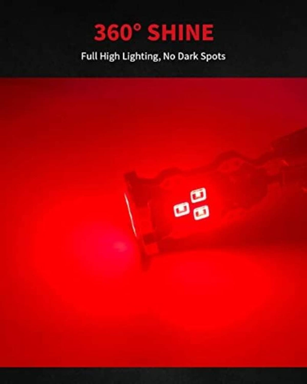 Red LED stop light bulb showing wide 360° illumination glow