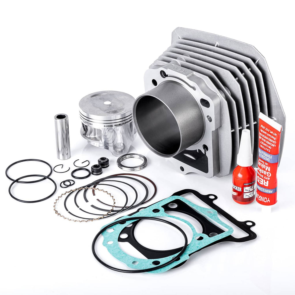 Complete cylinder barrel kit with piston, rings, gaskets, seals, and mounting hardware