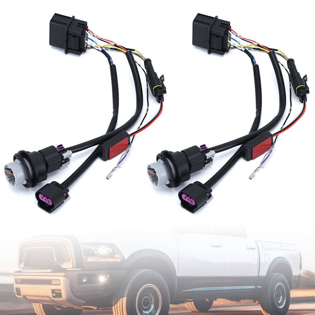 Projector headlight conversion wire harness with two black bulb sockets and loom