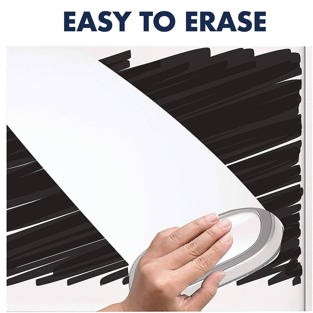 Quartet dry erase eraser in use, held by hand wiping a whiteboard surface