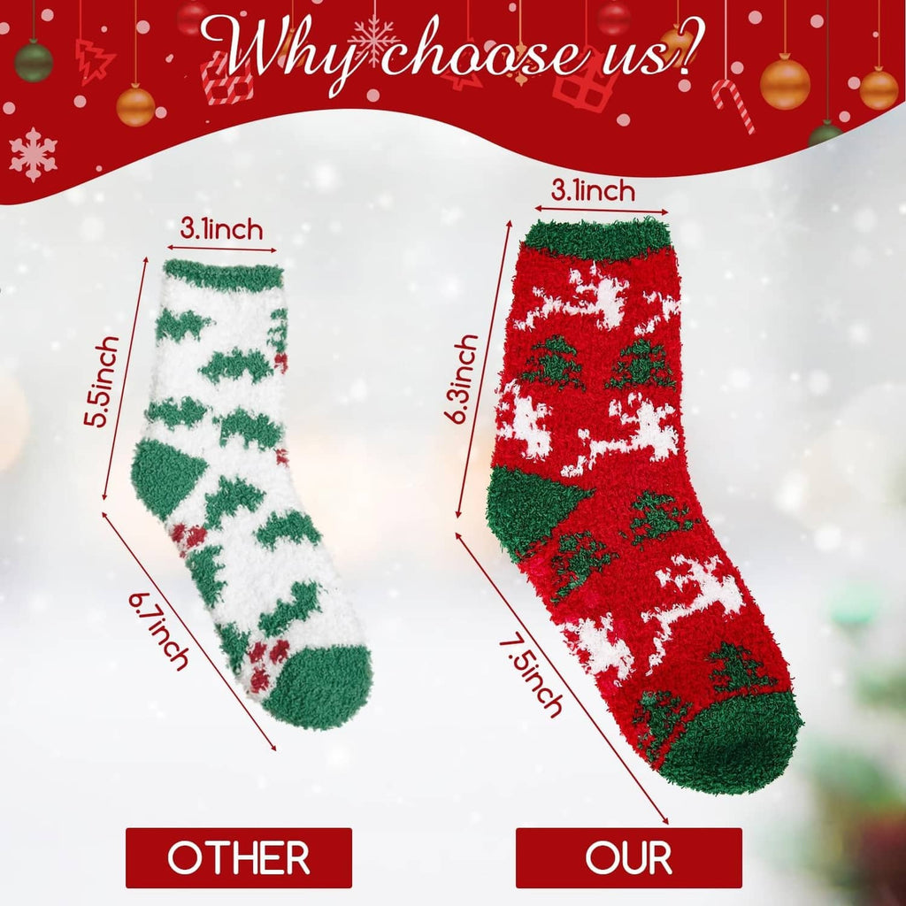 Two Christmas sock designs shown side by side: green-and-white stripe pattern and red-and-white pattern