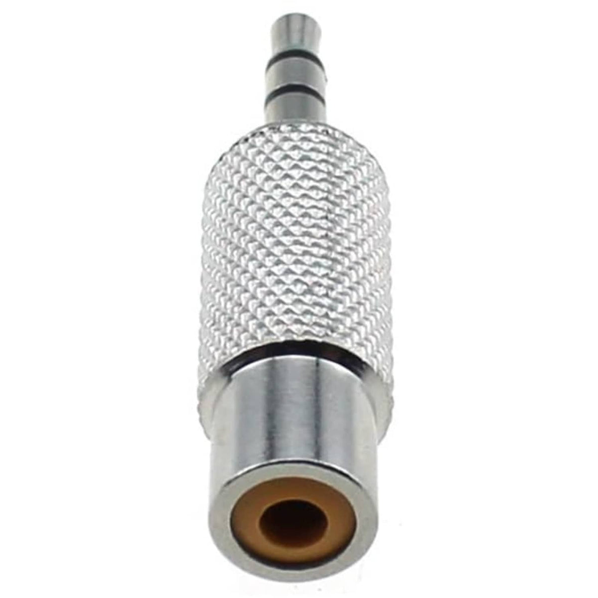 RCA female socket end of 3.5mm stereo to RCA adapter, silver metal