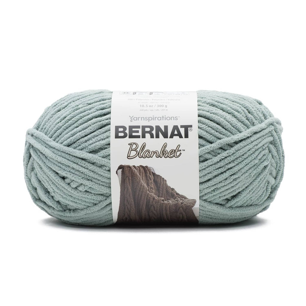 Bernat Blanket super bulky chenille yarn skein, light misty green with label