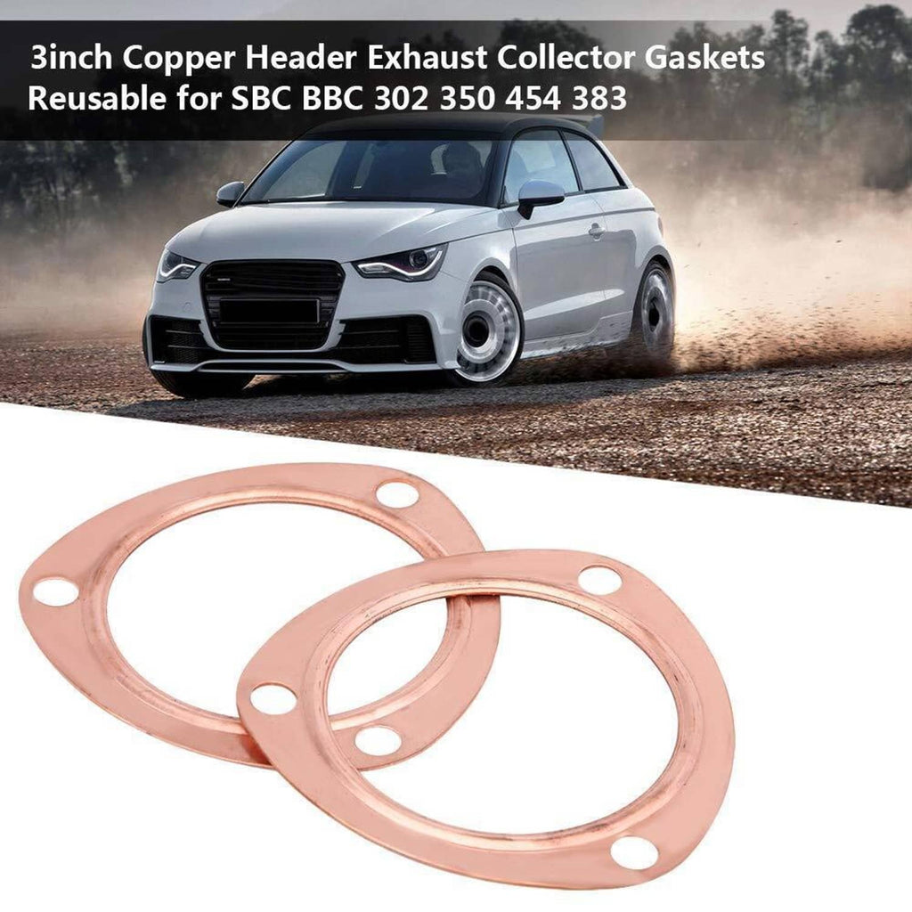 Copper exhaust collector gasket flanges, two-piece set, round with bolt holes
