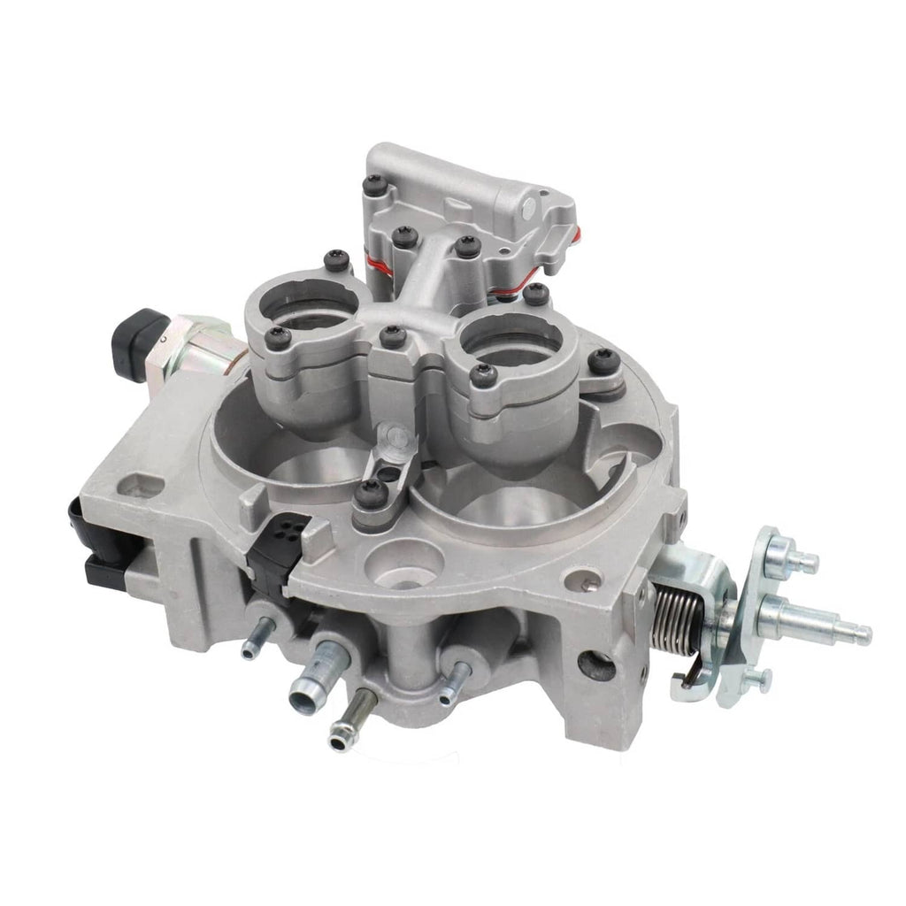 Throttle body assembly with intake openings and sensor plug, silver metal body