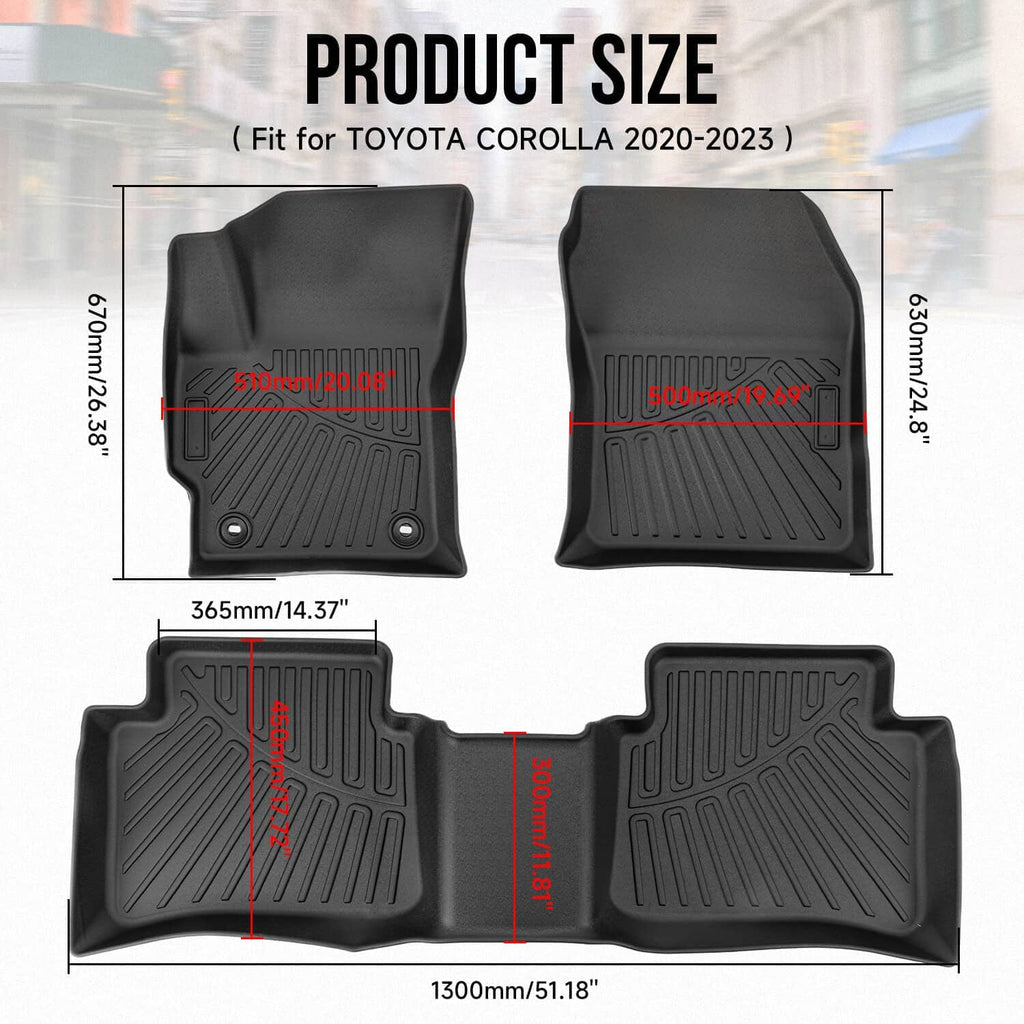 3-piece 3D molded black floor mat set with outlined fit and size areas