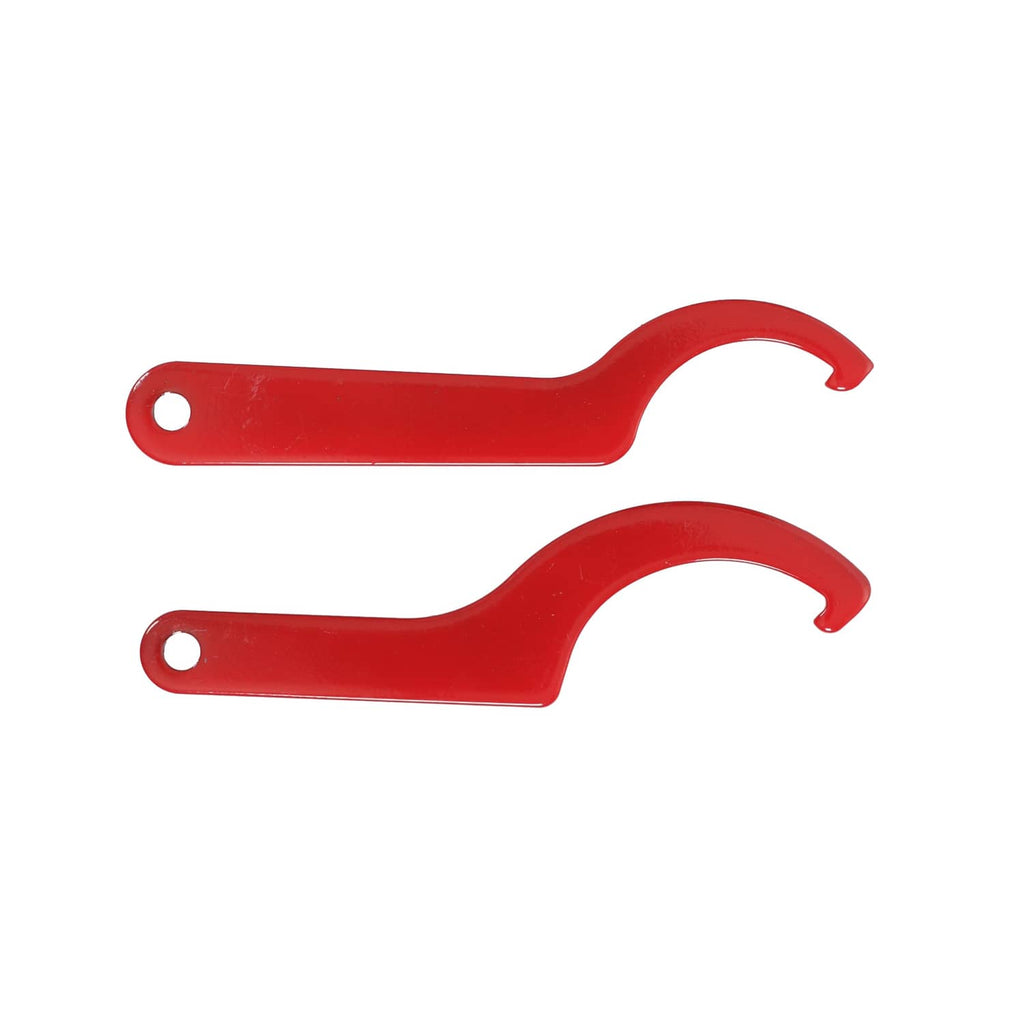 Red adjustable height wrench tools with curved hook ends