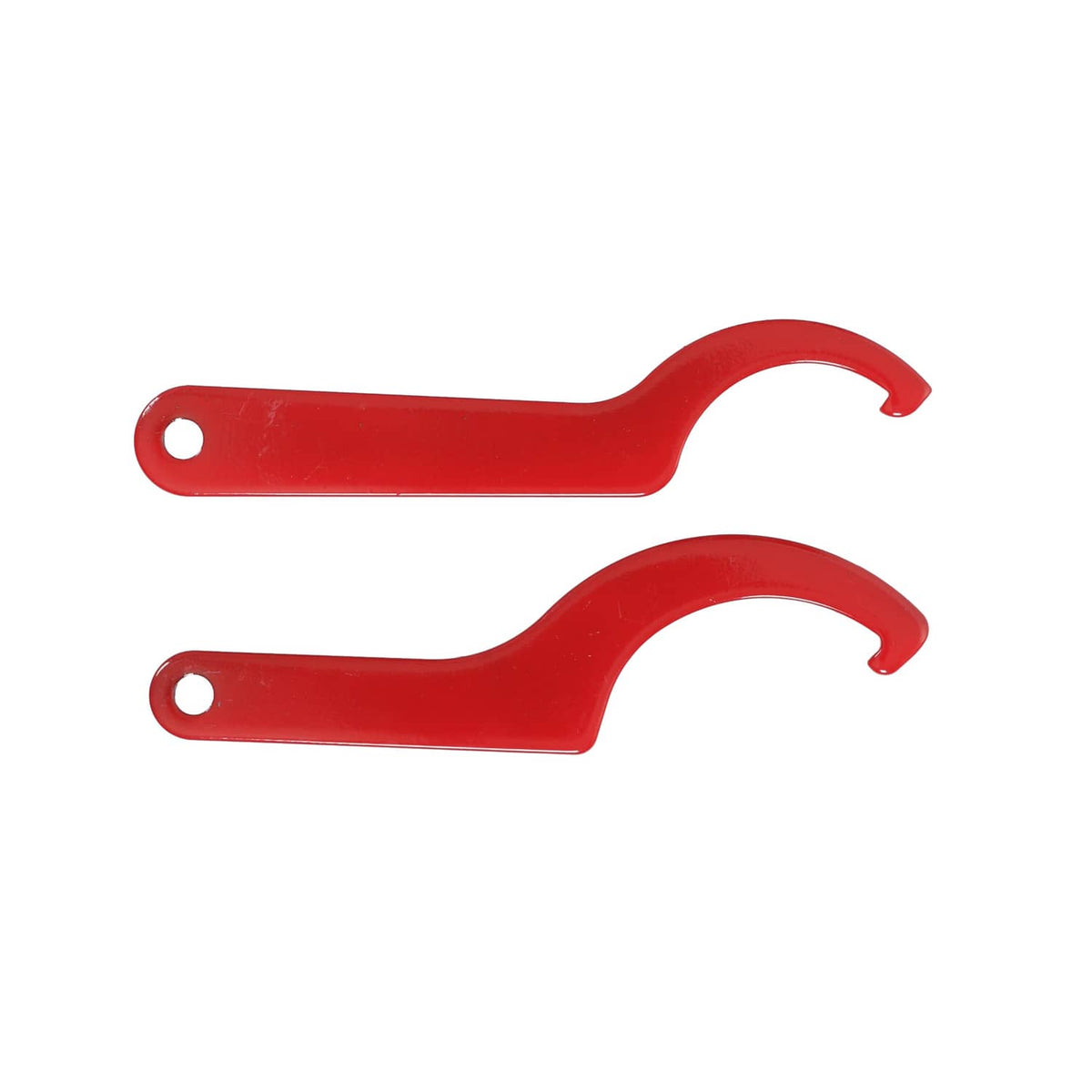 Red adjustable height wrench tools with curved hook ends