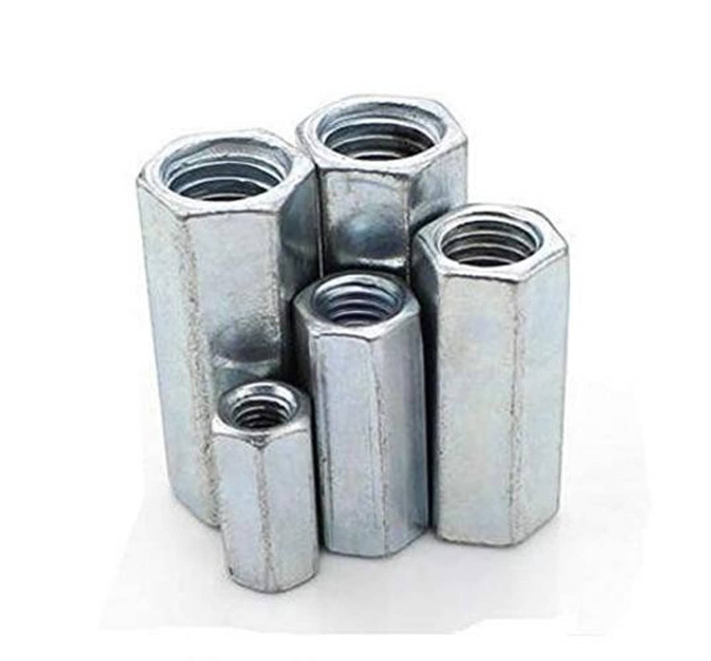Zinc-plated rod coupling hex nuts with internal threads, 5-piece set